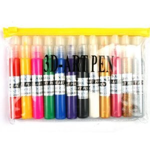 Phoenixs 3D Paint Nail Art DIY Polish Pen Uv Gel Acrylic Tips Set Salon Beauty - Washable Glitter Pens - Classic Rainbow and Glitter Colors, Pack of 12 Pens