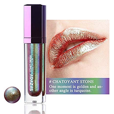 SYZYGY Liquid Lipstick, Duochrome Holographic Long Lasting Metallic Lip Color, Iridescent Glitter Lip Gloss (Chatoyant Stone)