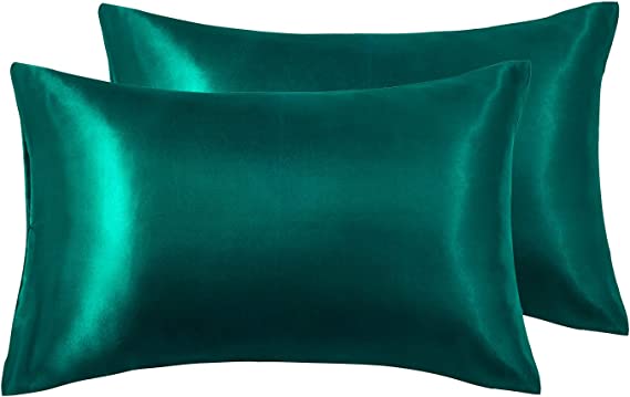 Love's cabin Silk Satin Pillowcase for Hair and Skin (Dark Green, 20x26 inches) Slip Pillow Cases Standard Size Set of 2 - Satin Pillow Covers with Envelope Closure