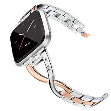 Wearlizer Metal Replacement for Fitbit Versa Bands for Women Rose Gold Silver Black Small Large