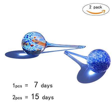 Watering Globe Set 2 PC,Automatic Watering for Timesaving holidays Use Indoors or Outdoors Garden House Plant flowers or More Often Travel People by Blue Whale（Dark Blue and Blue colorful）