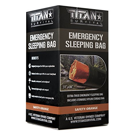 TITAN Extra-Thick Emergency Mylar Sleeping Bag | Designed for NASA Space Exploration and Heat Retention. Perfect for Survival Kits and Go-Bags. Includes Nylon Drawstring Bag and eBooks.