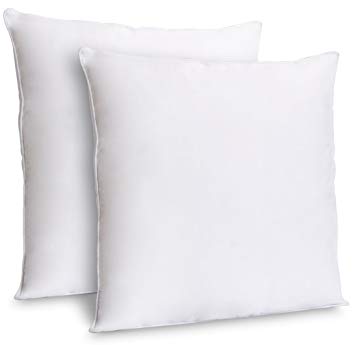 Zoyer Decorative Throw Pillow Inserts (2 Pack, White) - Square Indoor Sofa Pillows - Premium Poly Cotton Cover (16x16 Inch)