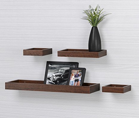 O&K Furniture Multi Length Set of 4 Floating Shelf, Espresso- Teak