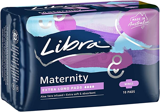 Libra Maternity Extra Long Pad with Wings, 10 count, Pack of 10