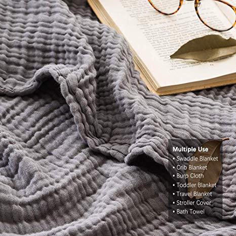 EMME Muslin Baby Swaddle Blankets 100% Cotton Oversized 55"x75" Super Soft Premium 4 Layer Swaddle Blanket for Newborns Kids Breathable Shower Blanket for Boys and Girls Gift (Grey)