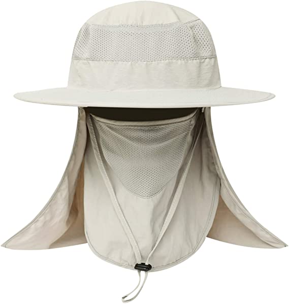 Outdoor Sun Hat with Removable Neck Face Flap Fishing Hat Safari UPF 50  UV Sun Protection Bucket Cap Mesh Boonie Hat.Momoon
