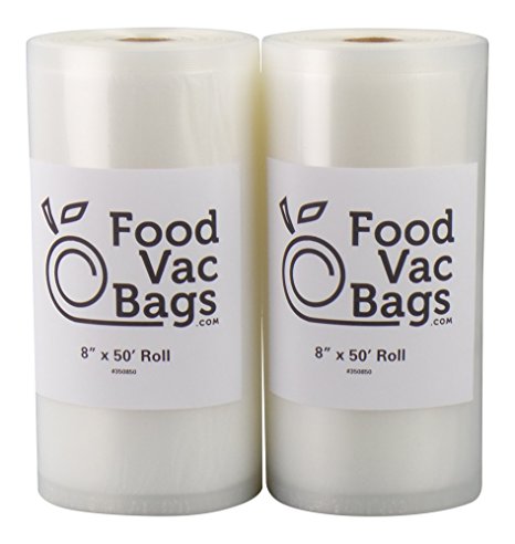Sale - Two 8" X 50' Rolls of FoodVacBags Vacuum Sealer Bags commercial grade for FoodsaverTM and all vacuum sealers