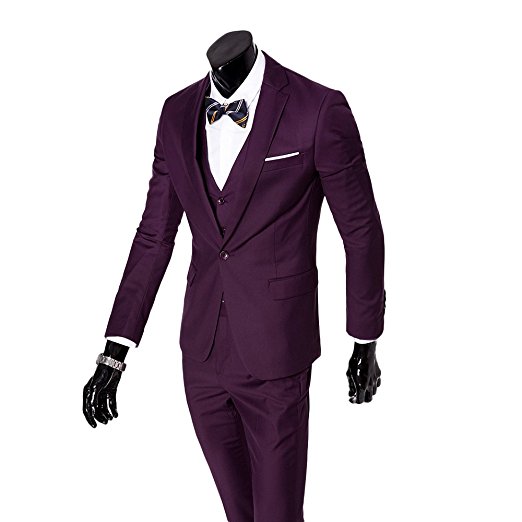 Men's Notch Lapel Modern Fit Suit Blazer Jacket Tux Vest & Trousers Set Three-Piece