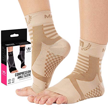 Mava Sports Ankle Brace Support Sleeve - Plantar Fasciitis Compression Socks, Relieve Achilles Tendonitis, Joint Pain, Sprained Ankle, Swelling - Faster Injury Recovery -for Walking, Running & Sport