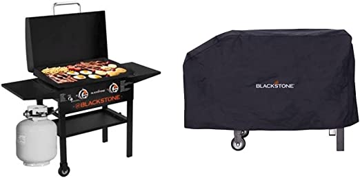 Blackstone 1883 Griddle, 28'', Black & 1529 Griddle Cover for 28'' Griddle with Single Shelf Without Hood, Weather Resistant Heavy Duty 600D Polyester Outdoor BBQ Grilling Cover, Black