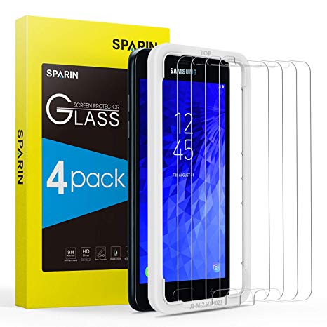 [4 Pack] Screen Protector for 2018 Galaxy J3 / J3V with Alignment Frame, SPARIN Tempered Glass for Samsung Galaxy J3 2018 / J3 V 2018 (SM-J337) - Easy Install/Anti-Scratch