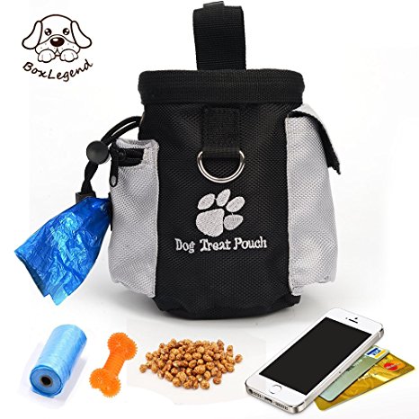 Boxlegend® Hands Free Dog Treat Pouch and Training Bag with Poop Bag Dispenser, Waist Clip and Drawstring. Carries Treats and Toys