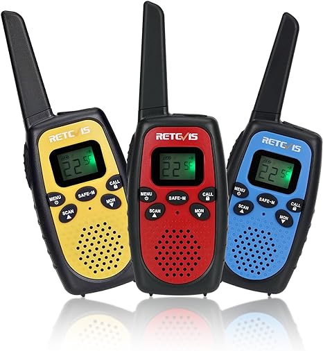 Retevis RT628S Walkie Talkies for Kids,Safe Mode Long Range Family 2 Way Radio 22 CH,Walkie Talkies 3 Pack for Adults,Toys Gifts for 5 Year Old Boys Girls,Camping Hiking Travel School(Red Blue Yellow)