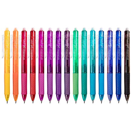 15 Colors Erasable Pens, Lineon Retractable Erasable Gel Pens Clicker, Fine Point, Make Mistakes Disappear, Assorted Color Inks for Drawing Writing Planner and Crossword Puzzles