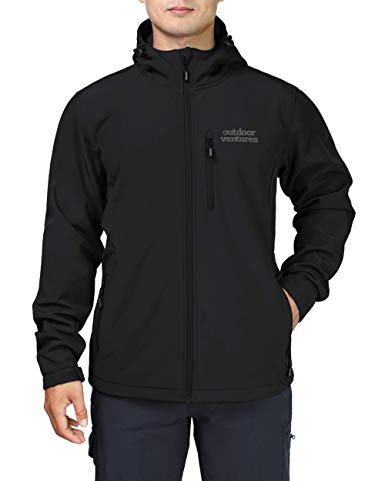 Outdoor Ventures Men's Softshell Jacket with Hood Fleece Lined Tactical Coat Waterproof for Hiking