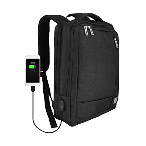 Laptop Backpack,Beibeiqiqi Water Resistant Business Backpack with USB Charging Port, Lightweight College School Computer Bag Fits 15.6 Inch Laptop Men&Women(Black)