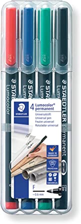 Staedtler 318-WP4 Lumocolor Permanent Universal Pens, Fine Point, 0.6mm, Assorted, 4 per Set