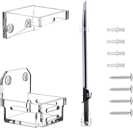 Cosmos 1 Set Lightsaber Wall Mount Stand Darksaber Display Holder Acrylic Black Lightsaber Wall Rack Dark Saber Stand for Vertical Displaying Darksaber, Lightsaber, Sword and Cue (Transparent Clear Color)