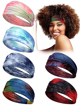 SATINIOR 6 Pieces African Headband Boho Print Headband Yoga Sports Workout Hairband Elastic Twisted Knot Turban Headwrap for Women Girls Hair Accessories (Tie Dye Prints)