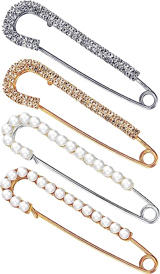 Boao 4 Pieces Women Brooch Pins Sweater Shawl Clips Faux Crystal and Pearl Brooches, 2 Styles