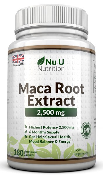 Maca Root Capsules 2500mg by Nu U 180 Capsules 6 Months Supply - 100 MONEY BACK GUARANTEE - Maca Root Extract is Said to Help Balance Hormones Aid Sexual Function Increase Energy Improve Mood and Aid Menstrual Issues
