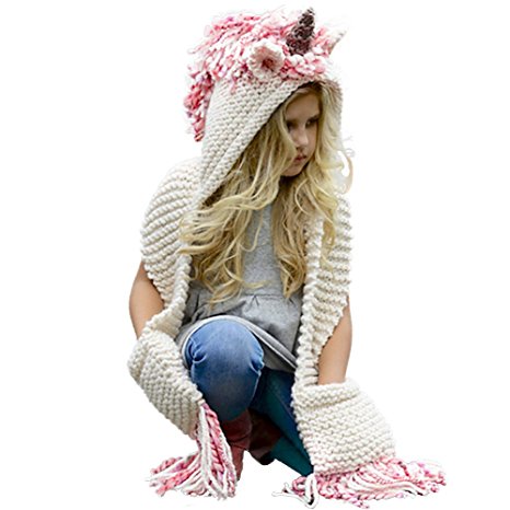 Tacobear Crochet Cartoon Unicorn Winter Hat with Scarf Pocket Hooded Knitting Beanie Cosplay Photography …