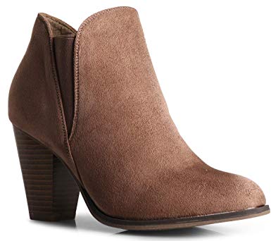 LUSTHAVE Women's Chunky Heel Ankle Bootie - Comfort Stretchy Bock Heel Boots