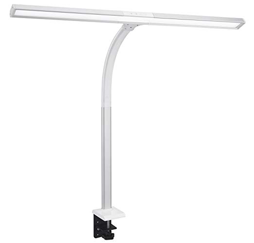 Phive LED Task Lamp, 15 Watt Super Bright Desk Lamp with Clamp, Dimmable Gooseneck Monitor Lamp(4 Color Modes, 5-Level Dimmer, Memory Function, Highly Adjustable Office Light/Workbench Lamp) Silver