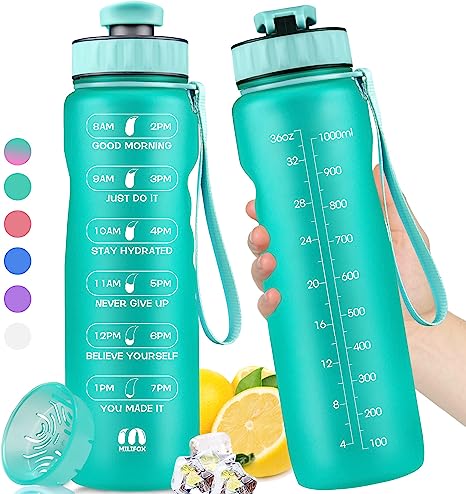 Milifox 32 oz Water Bottles with Times to Drink:Motivational Water Bottle with Time Marker - BPA Free Tritan Water Jug Leakproof Waterbottle