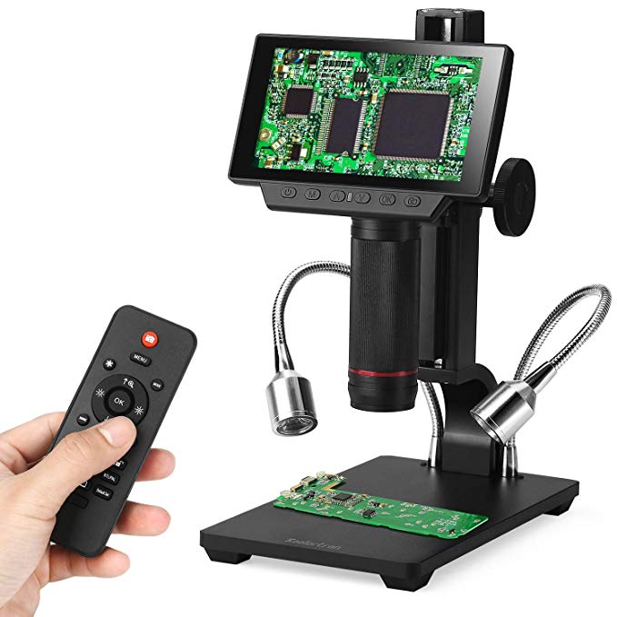 Koolertron 5 inch LCD 1080P Wireless Remote Control Digital Microscope Up to 560x Magnification with Adjustable Stand, USB/HDMI/AV Output Camera Video Recorder with 8 LED Adjustable Light Source