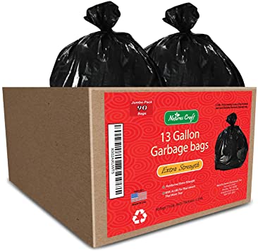 Large Trash Bags 13 Gallon - Biodegradable Trash Bags for Household Cleaning and Kitchen Supplies - Hefty Kitchen Trash Bags   Lawn and Leaf Bags for Household Supplies - Unscented Black Garbage Bags