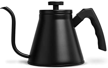 Gooseneck Stovetop Kettle, by Kook, with Thermometer, Pour Over, Triple Layered Base, Black, 27oz