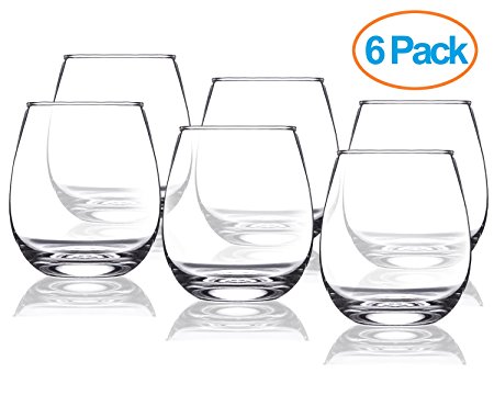 Chef’s Star 15 Ounce Stemless Wine Glasses Set – Classic Durable Wine Cups Ideal for All Occasions - Packaged in a Gift box - Top Gift Idea! - Shatter-Resistant Glass (6 pack