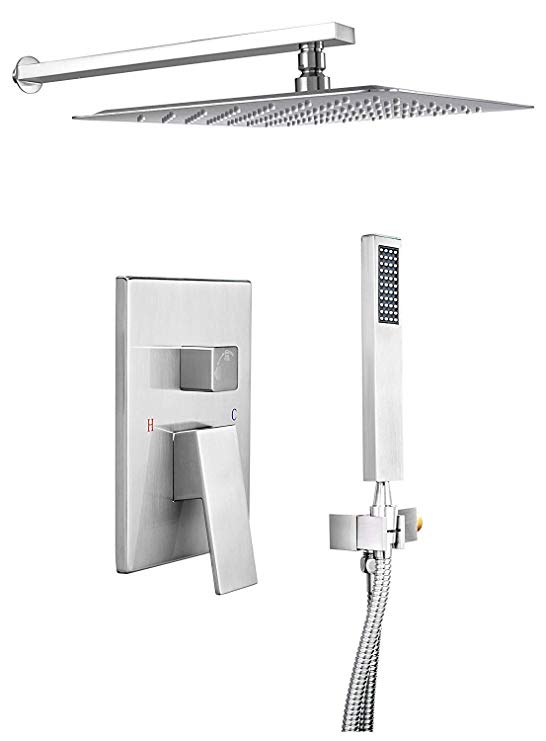 HOLISPA Shower System, Brushed Nickel Shower Faucet Set with 12" Rain Shower Head All Metal