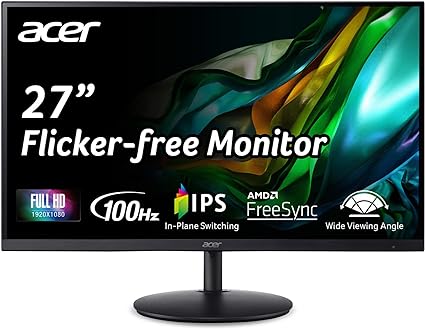 Acer SH272 Ebmihux 27" Full HD 1920 x 1080 Home Office Ultra-Thin Monitor AMD FreeSync 1ms VRB 100Hz Zero Frame Height Adjustable Stand with Swivel & Tilt (USB Type-C & HDMI 1.4 Ports)