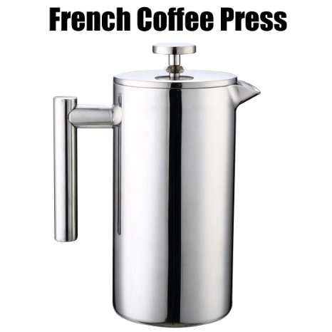 MSRM European Double Wall Stainless Steel Coffee Press Pot French Press1 Liter 1L
