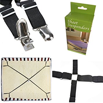 FlyingP Sheet Bed Suspenders Bed Bands Crisscross Adjustable Bed Fitted Sheet Straps Suspenders Grippers Clippers Bed Holder Elastic Sheet Strap Fasteners Mattress Pad Duvet Cover HEAVY DUTY
