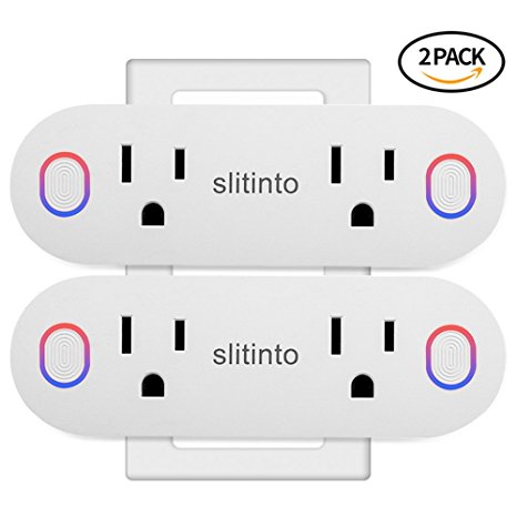 Smart Plug, Slitinto Dual Mini Wi-Fi Outlets Can Remote Control Individually, Works with Alexa Echo/Google Home/IFTTT, Smart Socket with Energy Monitoring and Timer, No Hub Required, ETL Listed-2 Pack