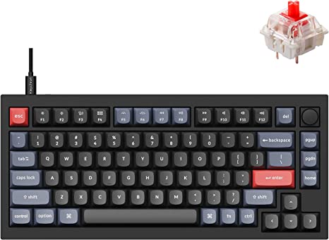 Keychron Q1 Wired Custom Mechanical Keyboard Knob Version, 75% Layout QMK/VIA Programmable with Hot-swappable Gateron G Pro Red Switch Double Gasket Compatible with Mac Windows Linux (Black)-Version 2