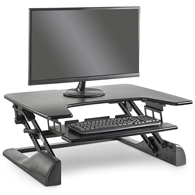 VonHaus Sitting and Standing Desk | Height Adjustable Ergonomic Sit-stand Workstation & Desktop Converter | Black Computer Riser for the Home or Office