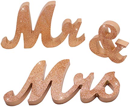 iShyan Mr & Mrs Sign Wedding Wooden Letters Free Standing for Wedding Sweetheart Head Table Decor,Rose Gold