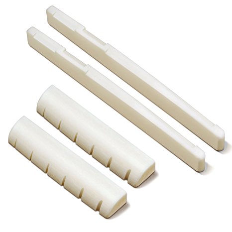 For a Left Handed Guitar - 2 Sets of 4pcs 6 String Acoustic Guitar Bone Bridge Saddle and Nut Made of Real Bone by Blisstime