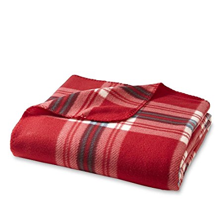 Cannon Red White Blue Green Multi Plaid Fleece Throw 50" x 60" Lap Chair Lounge Blanket