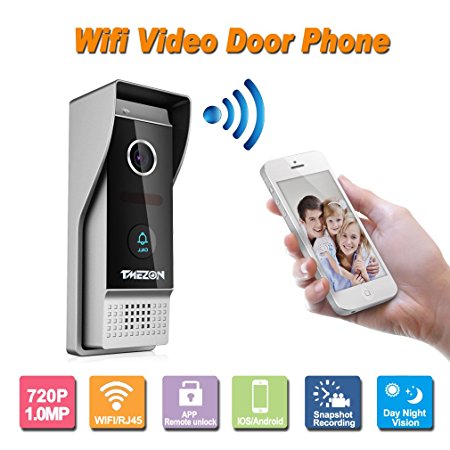 TMEZON Wireless/Wired Wifi IP Video Door Phone Doorbell Intercom Entry System 720P 1.0MP Camera Night Vision,Support Remote unlocking,Recording,Snapshot