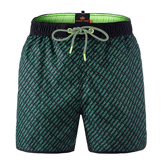 PAGE ONE Mens Women Swim Trunks Quick Dry Beach Wear Drawstring Board Shorts Solid Swim Suit