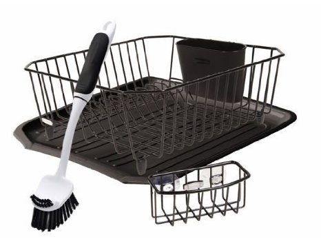 Rubbermaid Antimicrobial Sink Dish Drainer Set, Black, 4-Piece Set (FG1F91MABLA)