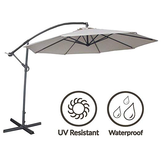 Abba Patio 10ft Offset Hanging Patio Umbrella with Cross Base, Ivory