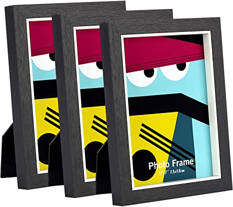 Home&Me 5x7 Picture Frame Wood for Table-Top Display and Wall Mounting Photo Frame 3 Pack Black