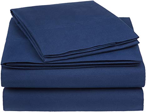 AmazonBasics Essential Cotton Blend Bed Sheet Set, Twin, Navy